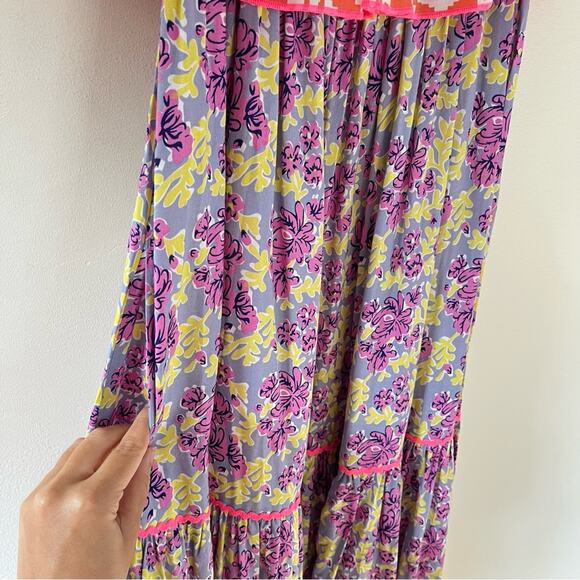 Place du Soleil Floral Ikat Tiered Sleeveless Ruffle Maxi Dress Multicolor - Picture 4 of 11